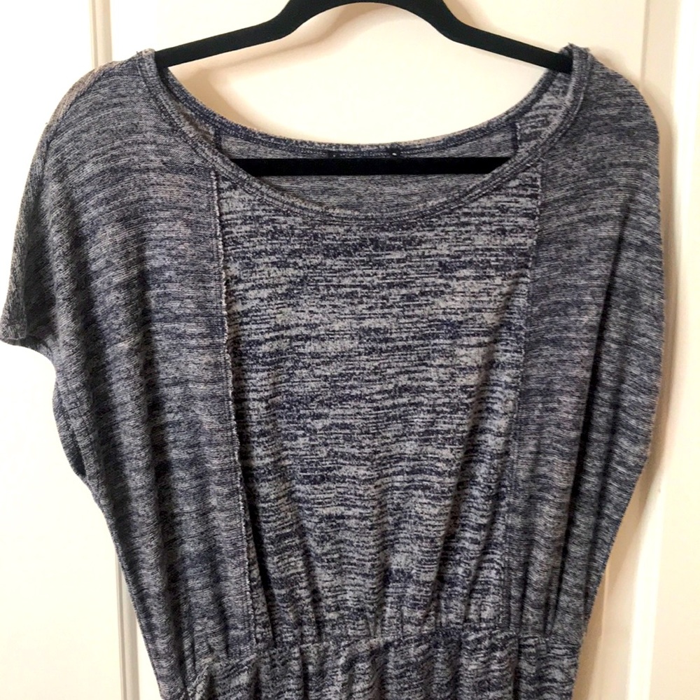 Indigo and gray marbled ruched side casual dress
